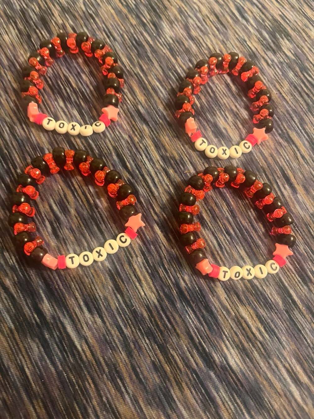 Set of 4 Handmade 'TOXIC' Kandi Pony Bead Bracelets